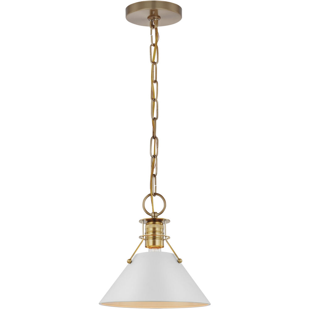 Nuvo Lighting Outpost 1 Light 17 Inch Matte White/Burnished Brass Pendant Ceiling Light