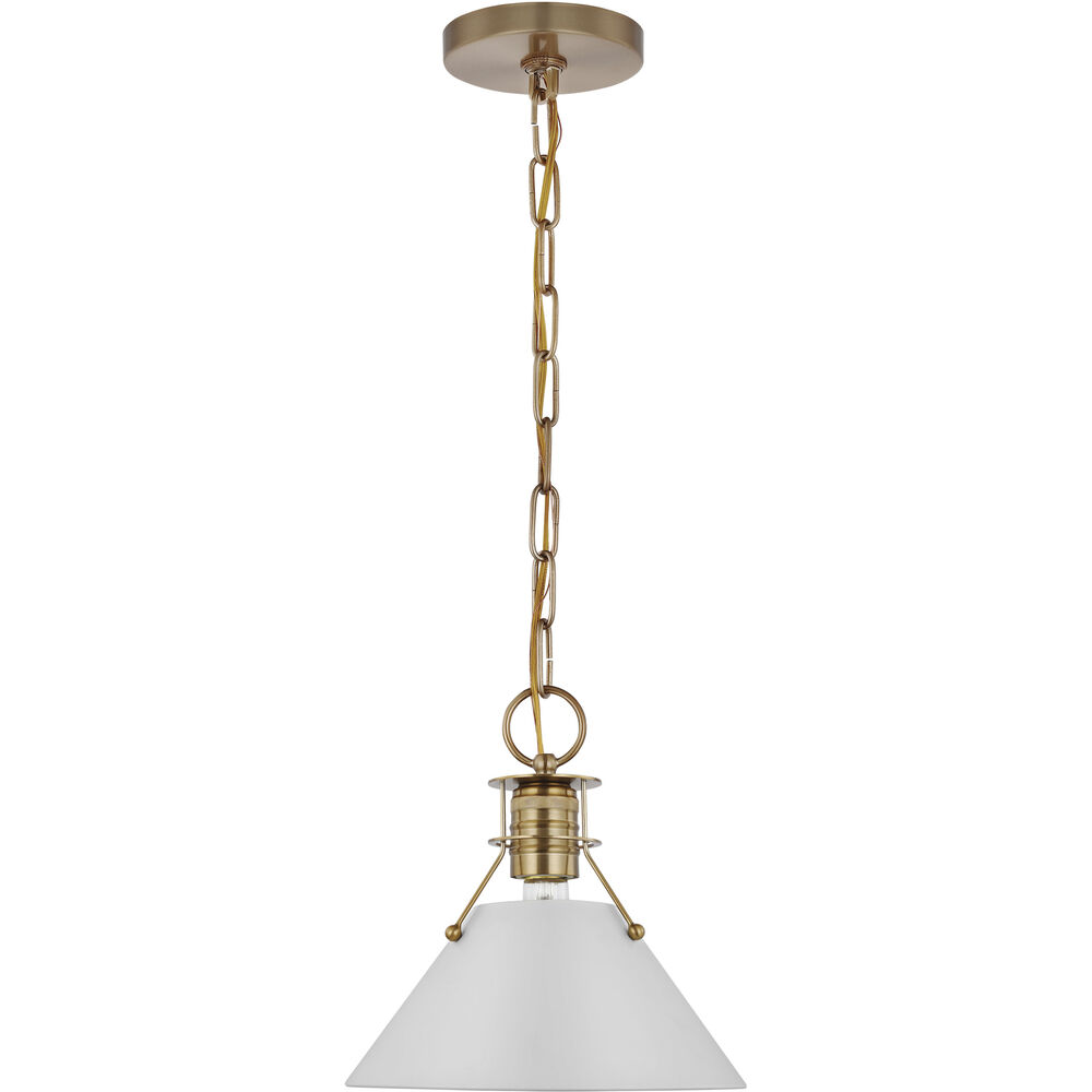 Nuvo Lighting Outpost 1 Light 17 Inch Matte White/Burnished Brass Pendant Ceiling Light