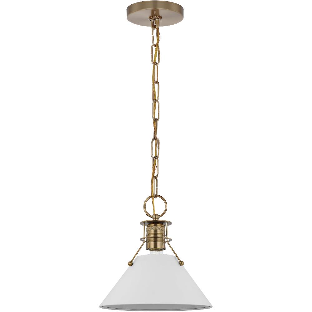 nuvo lighting Outpost 1 Light 17 inch Matte White/Burnished Brass Pendant Ceiling Light