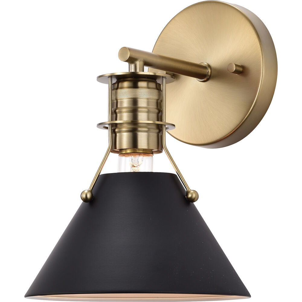 Nuvo Lighting Outpost 1 Light 7 Inch Matte Black/Burnished Brass Bathroom Vanity Lights Wall Light