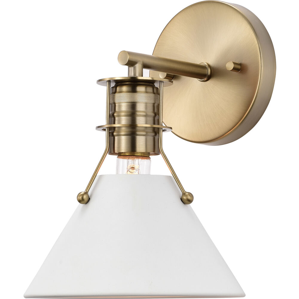 Nuvo Lighting Outpost 1 Light 7 Inch Matte White/Burnished Brass Bathroom Vanity Lights Wall Light