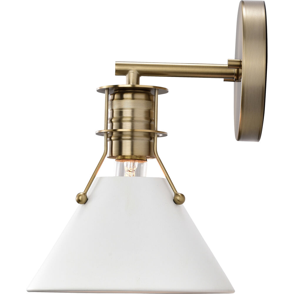 Nuvo Lighting Outpost 1 Light 7 Inch Matte White/Burnished Brass Bathroom Vanity Lights Wall Light