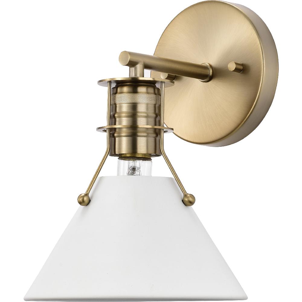 nuvo lighting Outpost 1 Light 7 inch Matte White/Burnished Brass Bathroom Vanity Lights Wall Light