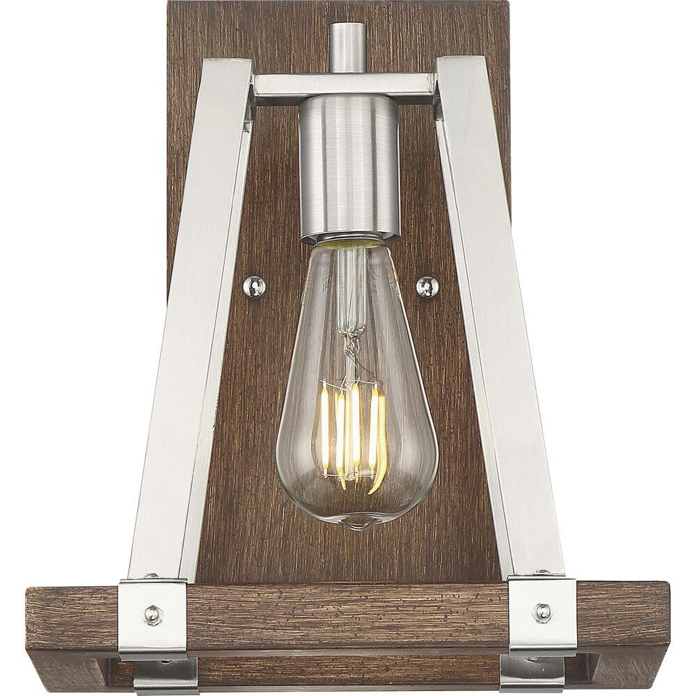 Nuvo Lighting Outrigger 1 Light 9.5 Inch Brushed Nickel And Nutmeg Wood Wall Sconce Wall Light