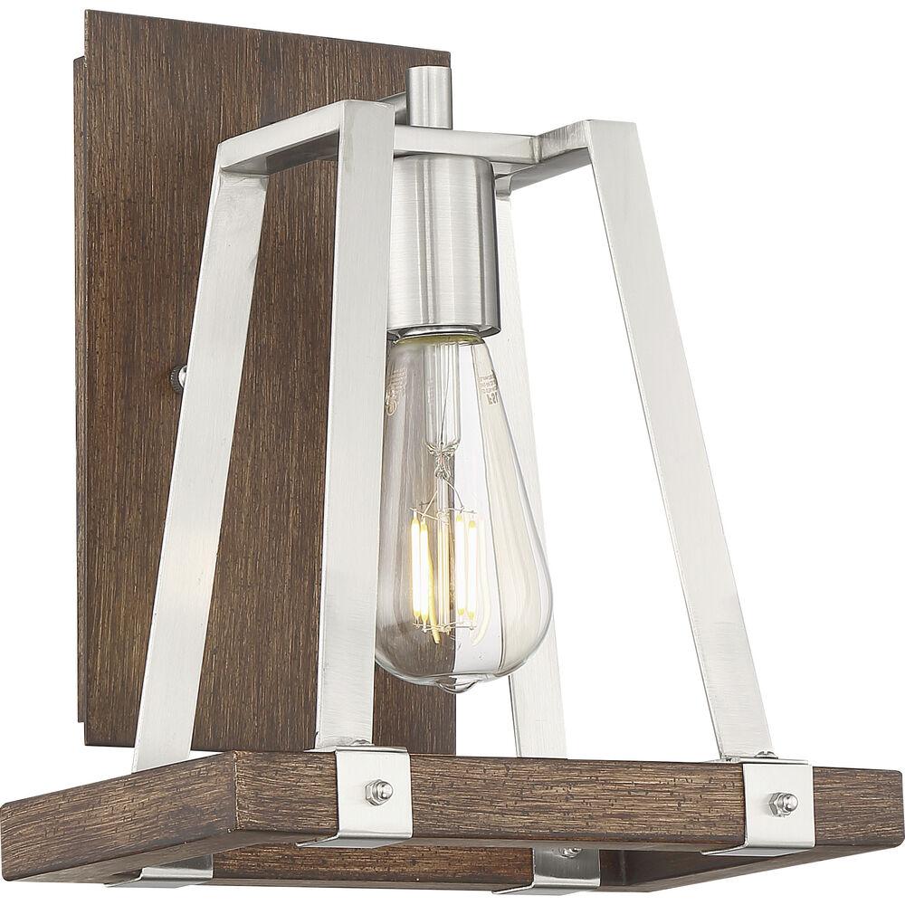 Nuvo Lighting Outrigger 1 Light 9.5 Inch Brushed Nickel And Nutmeg Wood Wall Sconce Wall Light
