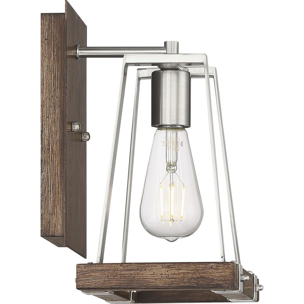 Nuvo Lighting Outrigger 1 Light 9.5 Inch Brushed Nickel And Nutmeg Wood Wall Sconce Wall Light