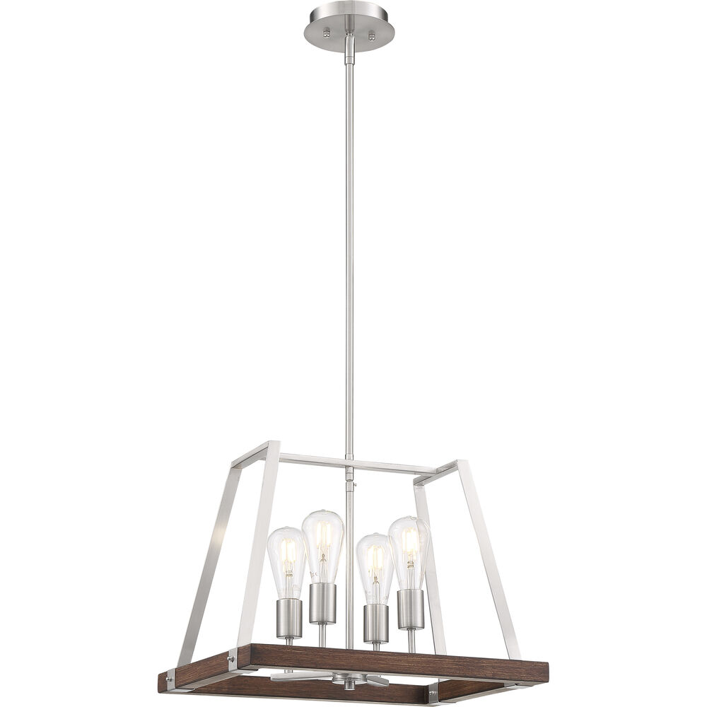 Nuvo Lighting Outrigger 4 Light 14.25 Inch Brushed Nickel And Nutmeg Wood Pendant Ceiling Light