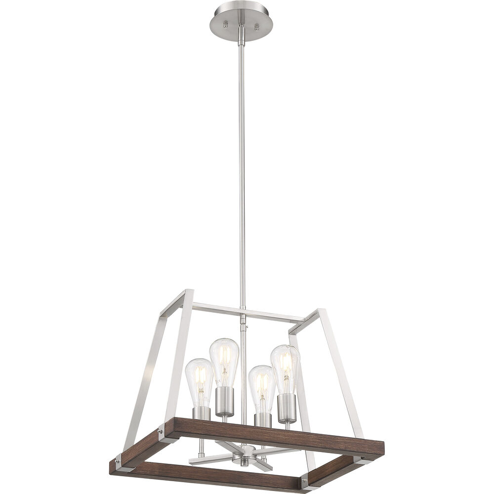 Nuvo Lighting Outrigger 4 Light 14.25 Inch Brushed Nickel And Nutmeg Wood Pendant Ceiling Light