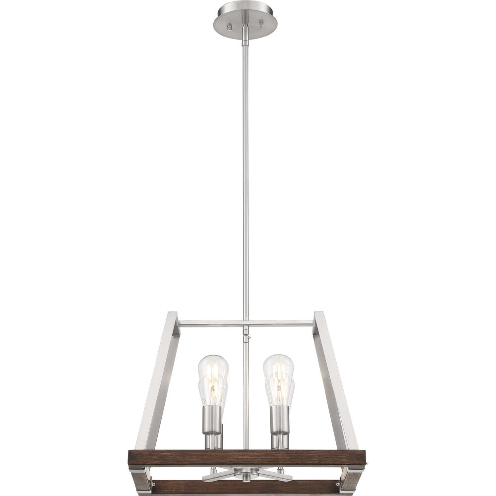 Nuvo Lighting Outrigger 4 Light 14.25 Inch Brushed Nickel And Nutmeg Wood Pendant Ceiling Light