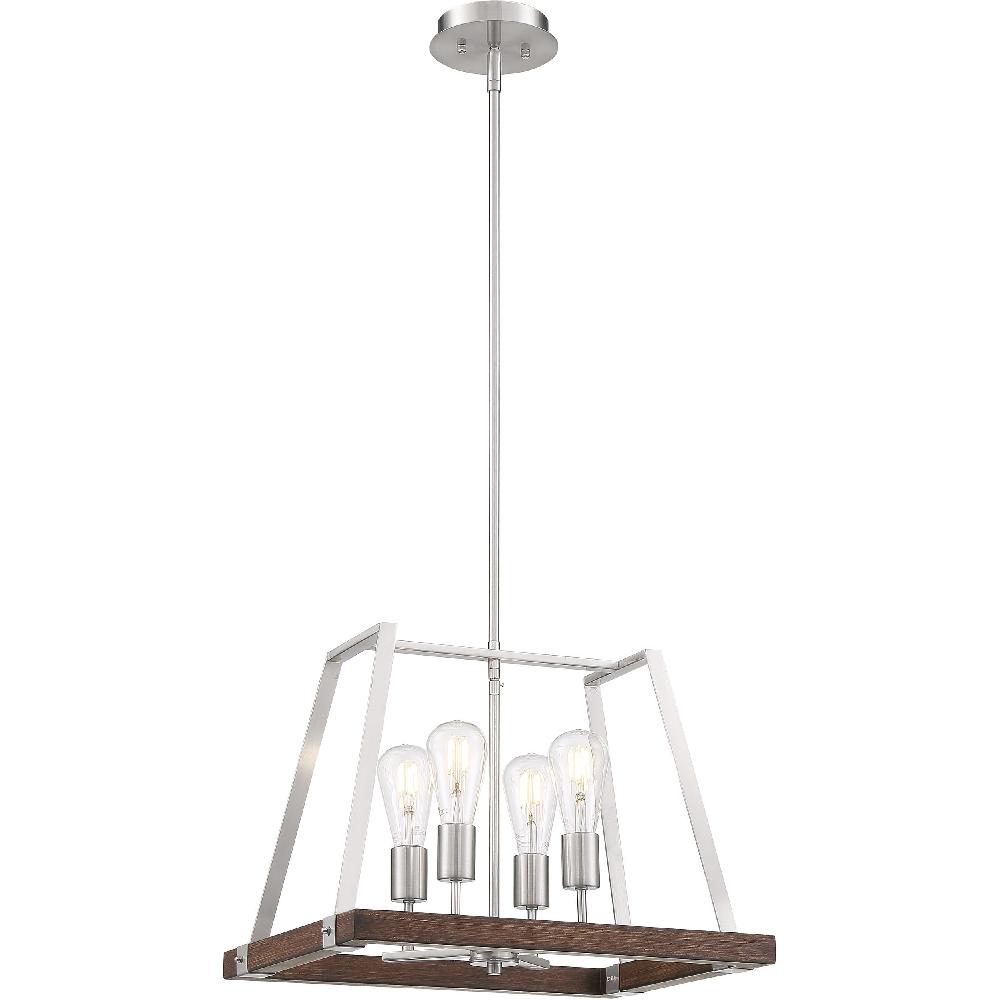 nuvo lighting Outrigger 4 Light 14.25 inch Brushed Nickel and Nutmeg Wood Pendant Ceiling Light