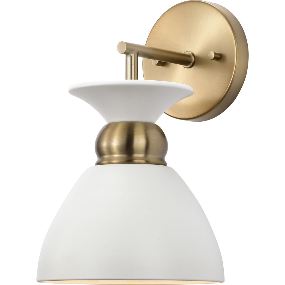 Nuvo Lighting Perkins 1 Light 7 Inch Matte White/Burnished Brass Bathroom Vanity Lights Wall Light