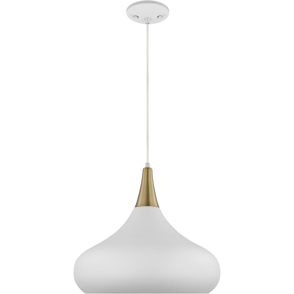 Nuvo Lighting Phoenix 1 Light 18 Inch Matte White/Burnished Brass Pendant Ceiling Light