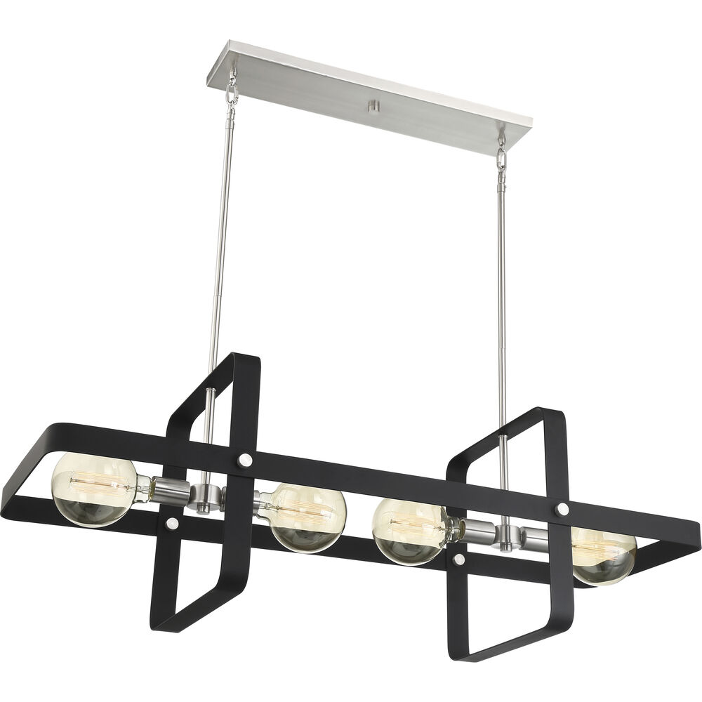 Nuvo Lighting Prana 4 Light 42 Inch Matte Black And Brushed Nickel Island Pendant Ceiling Light