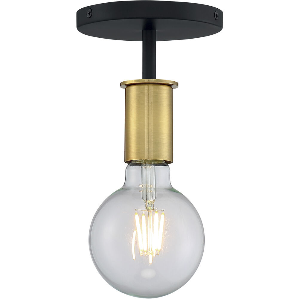 Nuvo Lighting Ryder 1 Light 5 Inch Black And Brushed Brass Semi Flush Mount Fixture Ceiling Light
