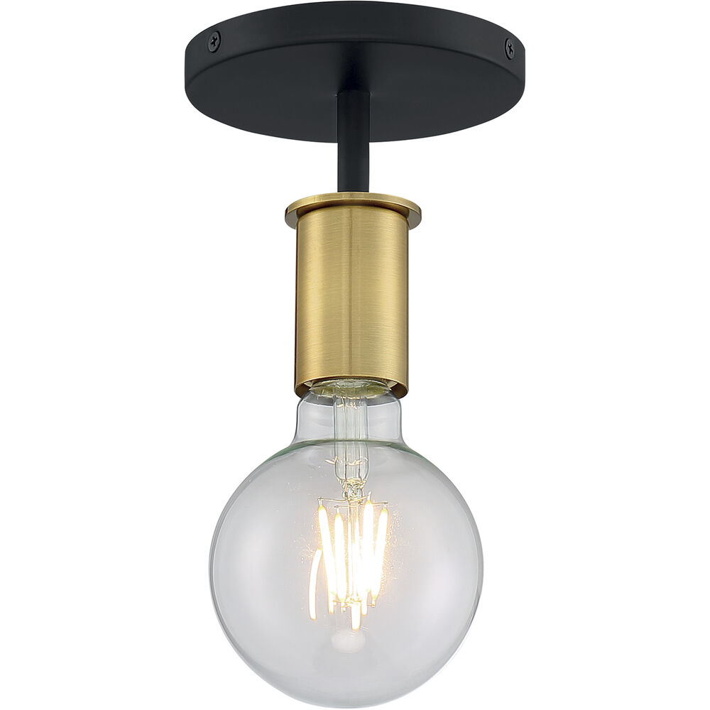 Nuvo Lighting Ryder 1 Light 5 Inch Black And Brushed Brass Semi Flush Mount Fixture Ceiling Light