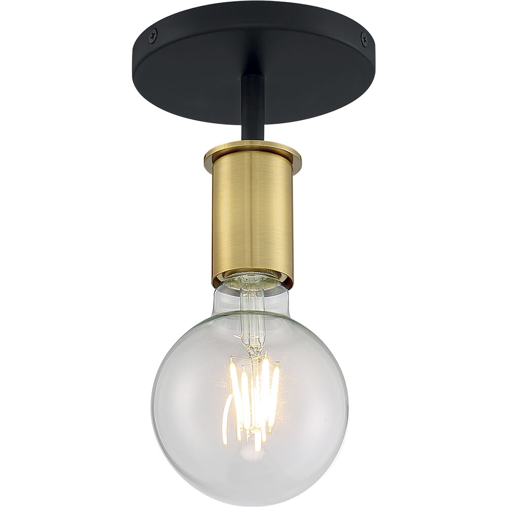 Nuvo Lighting Ryder 1 Light 5 Inch Black And Brushed Brass Semi Flush Mount Fixture Ceiling Light