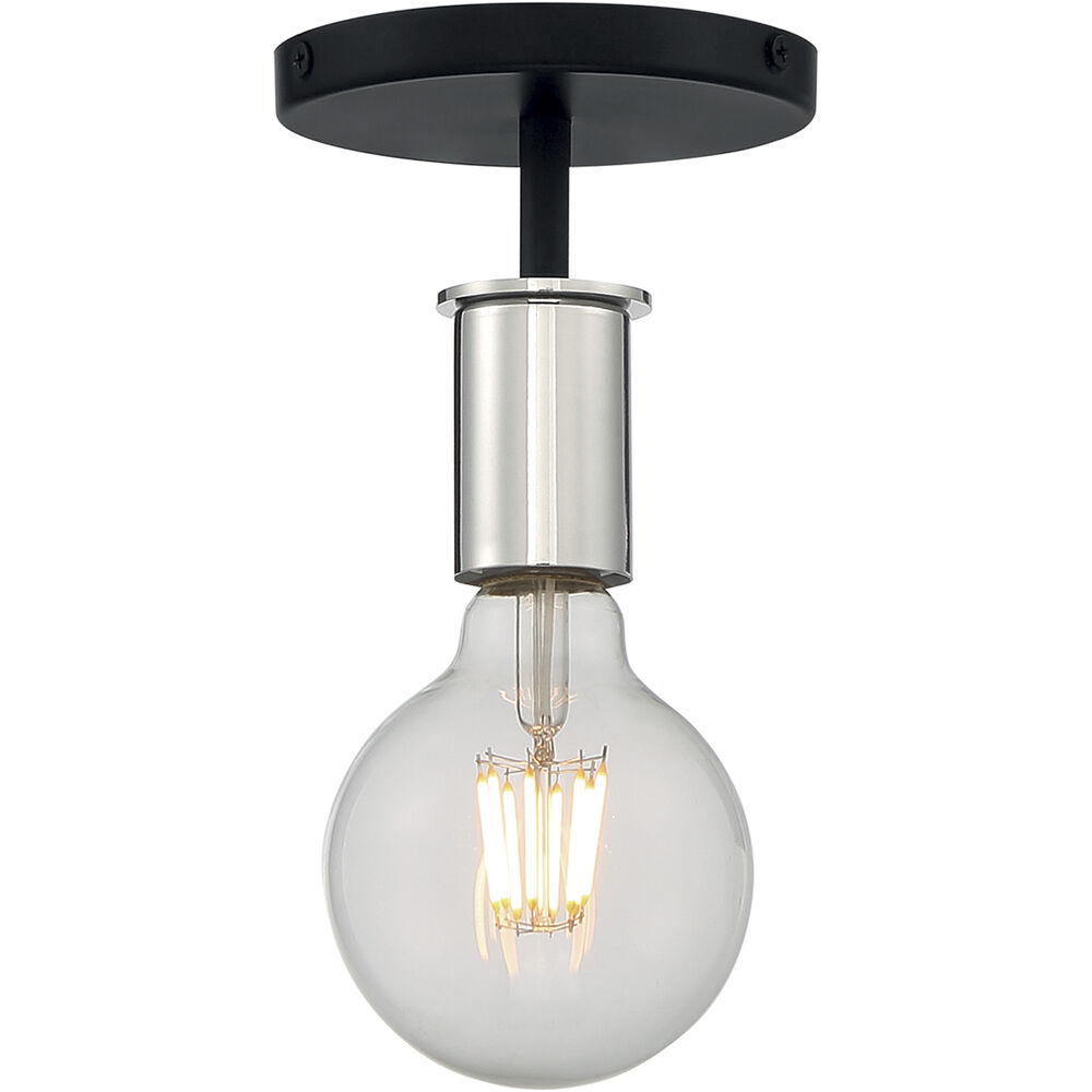 Nuvo Lighting Ryder 1 Light 5 Inch Black And Polished Nickel Semi Flush Mount Fixture Ceiling Light