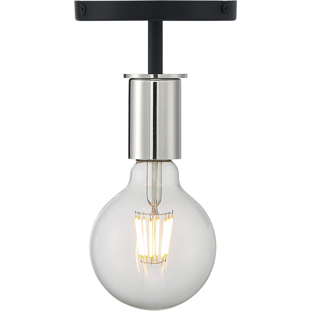 Nuvo Lighting Ryder 1 Light 5 Inch Black And Polished Nickel Semi Flush Mount Fixture Ceiling Light