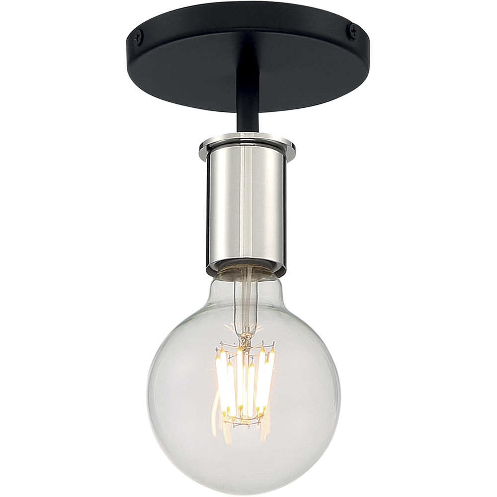 Nuvo Lighting Ryder 1 Light 5 Inch Black And Polished Nickel Semi Flush Mount Fixture Ceiling Light