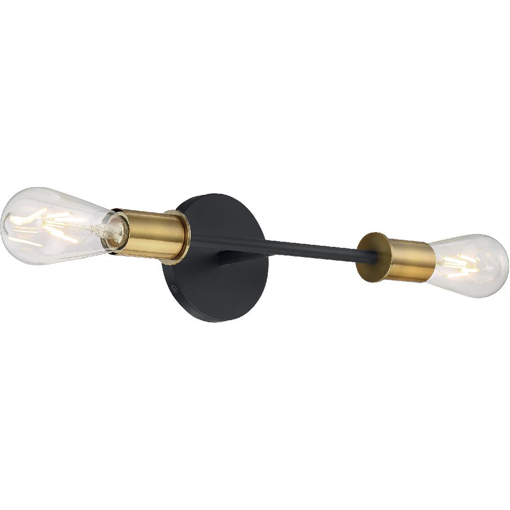 nuvo lighting Ryder 2 Light 5 inch Black and Brushed Brass Vanity Light Wall Light