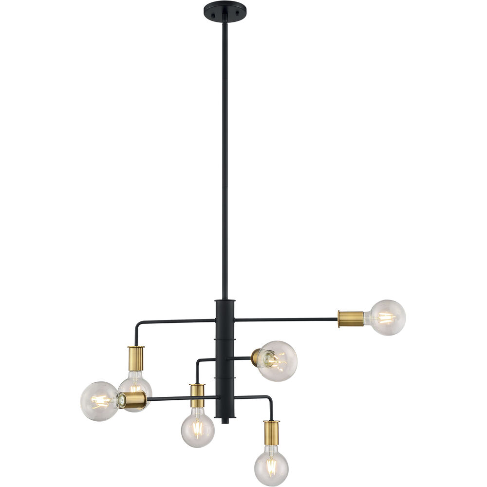 Nuvo Lighting Ryder 6 Light 25 Inch Black And Brushed Brass Chandelier Ceiling Light