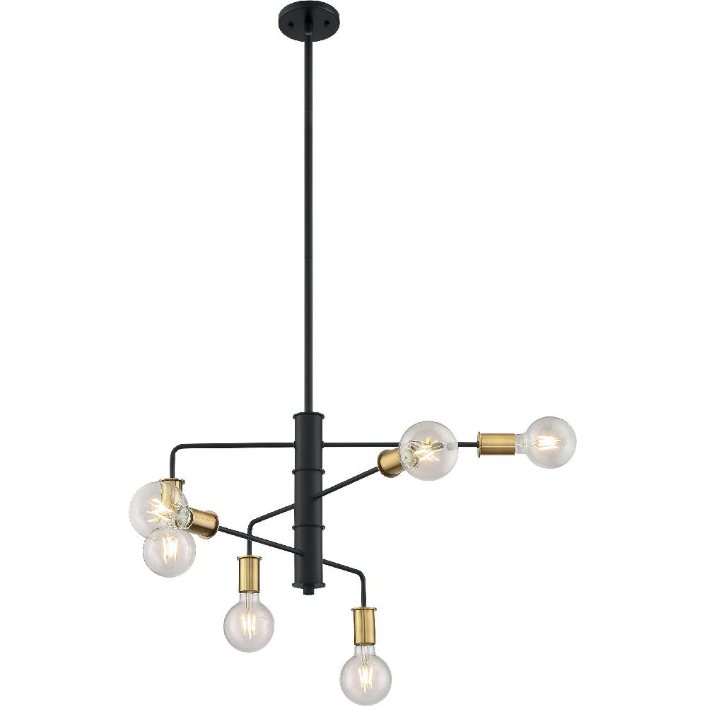 nuvo lighting Ryder 6 Light 25 inch Black and Brushed Brass Chandelier Ceiling Light