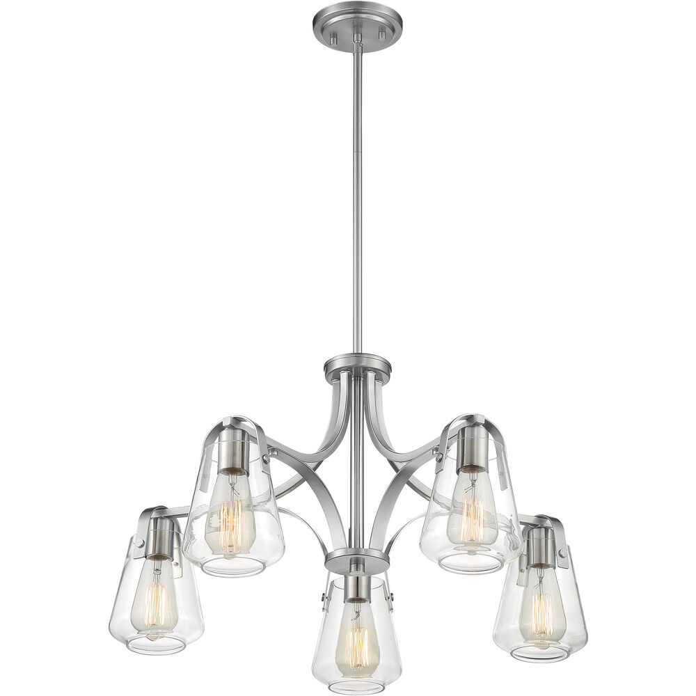Nuvo Lighting Skybridge 5 Light 27 Inch Brushed Nickel Chandelier Ceiling Light