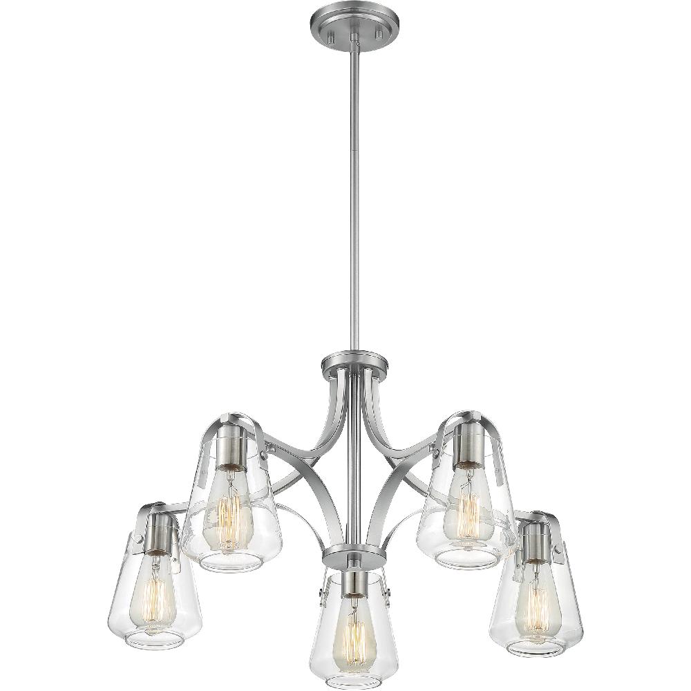 nuvo lighting Skybridge 5 Light 27 inch Brushed Nickel Chandelier Ceiling Light