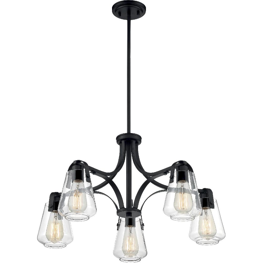 nuvo lighting Skybridge 5 Light 27 inch Matte Black Chandelier Ceiling Light