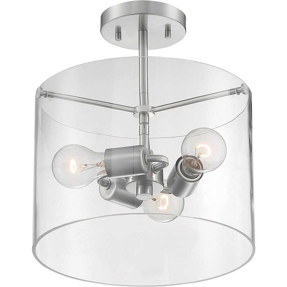 Nuvo Lighting Sommerset 3 Light 12 Inch Brushed Nickel Semi Flush Mount Fixture Ceiling Light