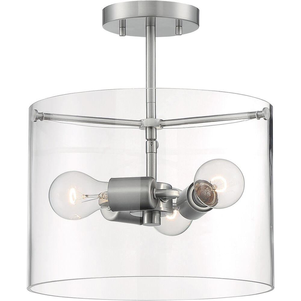 Nuvo Lighting Sommerset 3 Light 12 Inch Brushed Nickel Semi Flush Mount Fixture Ceiling Light