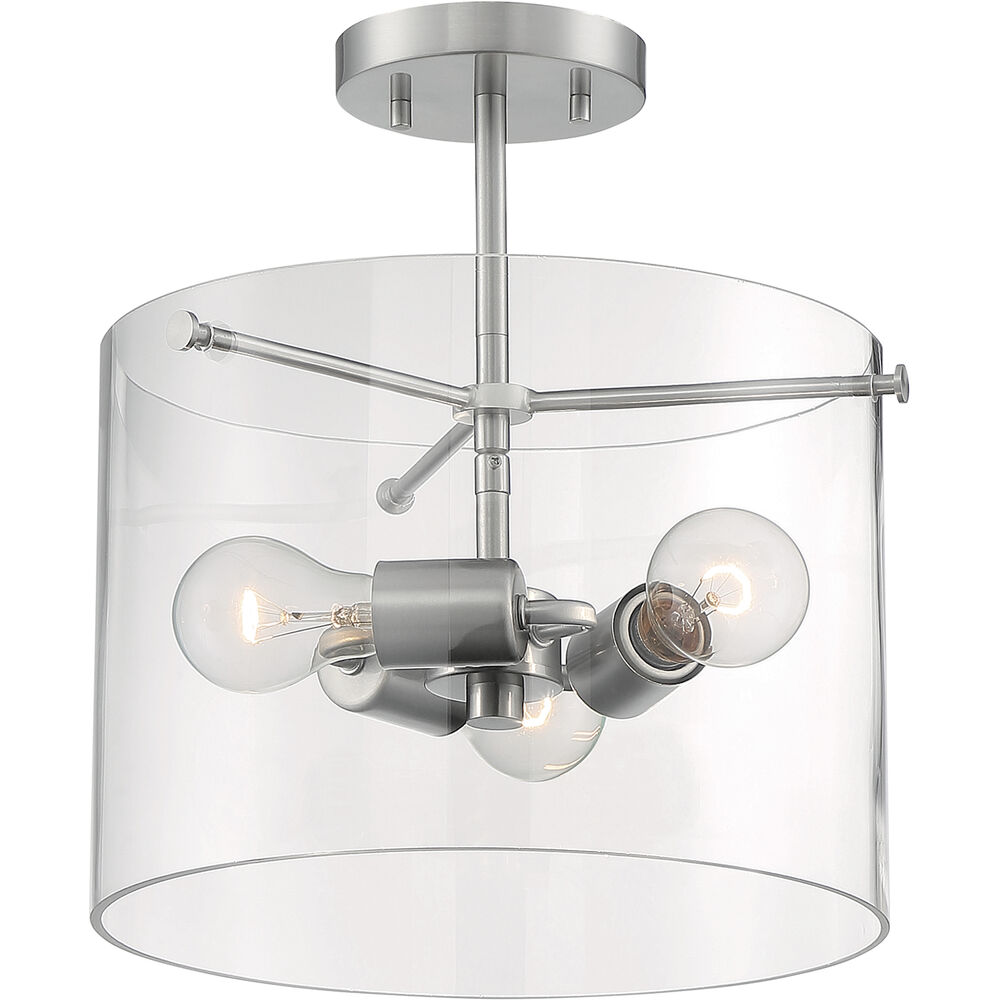Nuvo Lighting Sommerset 3 Light 12 Inch Brushed Nickel Semi Flush Mount Fixture Ceiling Light