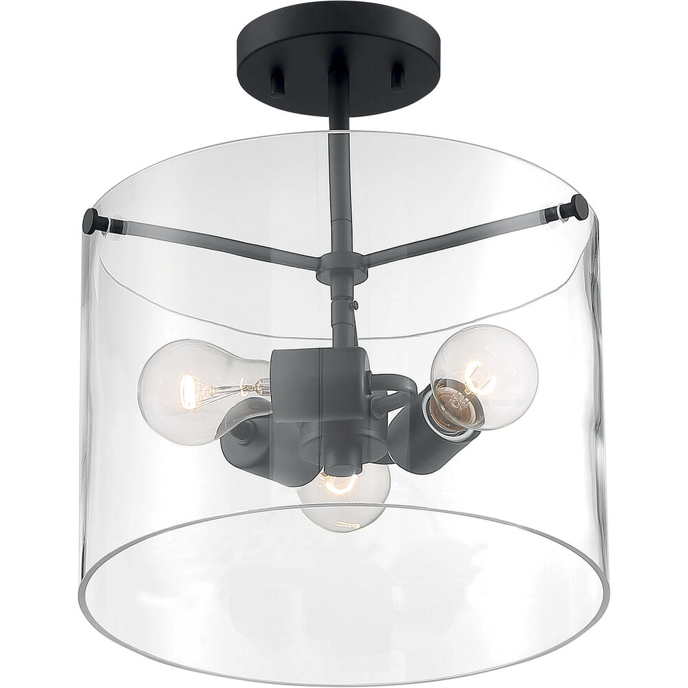Nuvo Lighting Sommerset 3 Light 12 Inch Matte Black Semi Flush Mount Fixture Ceiling Light