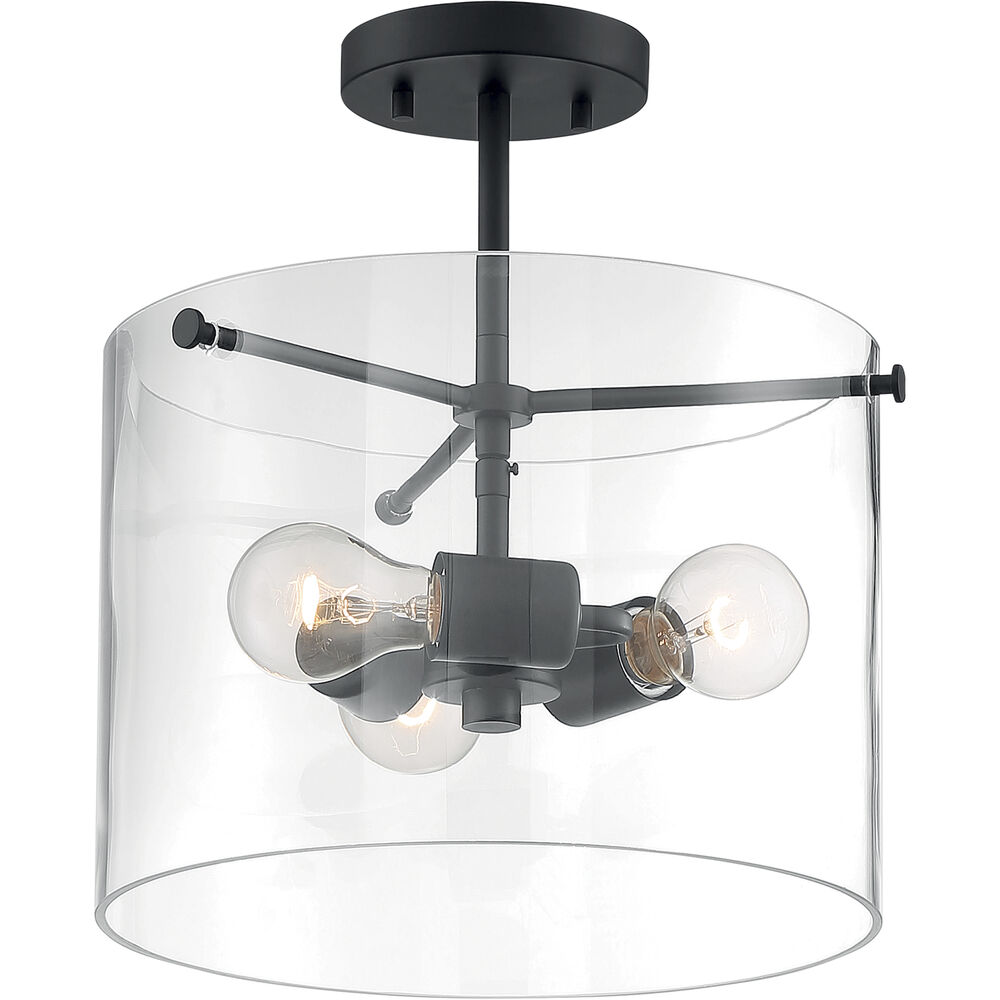 Nuvo Lighting Sommerset 3 Light 12 Inch Matte Black Semi Flush Mount Fixture Ceiling Light