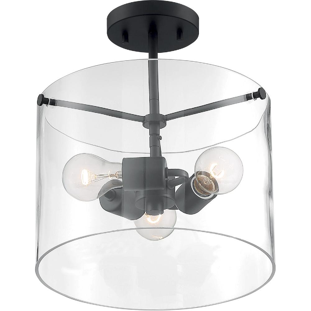 nuvo lighting Sommerset 3 Light 12 inch Matte Black Semi Flush Mount Fixture Ceiling Light