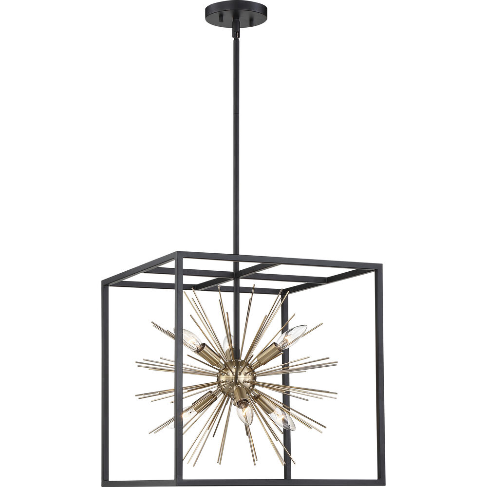 Nuvo Lighting Spirefly 6 Light 17 Inch Matte Black And Burnished Brass Pendant Ceiling Light
