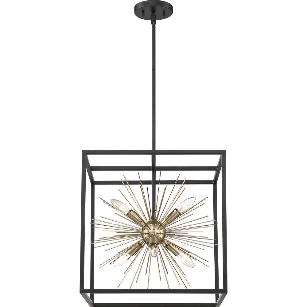 Nuvo Lighting Spirefly 6 Light 17 Inch Matte Black And Burnished Brass Pendant Ceiling Light