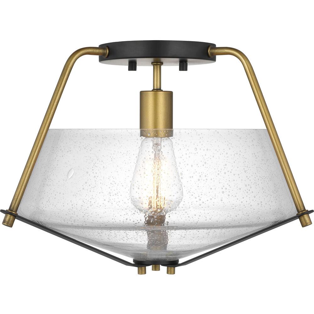 Nuvo Lighting Starlight 1 Light 15.75 Inch Matte Black And Natural Brass Semi Flush Mount Ceiling Light