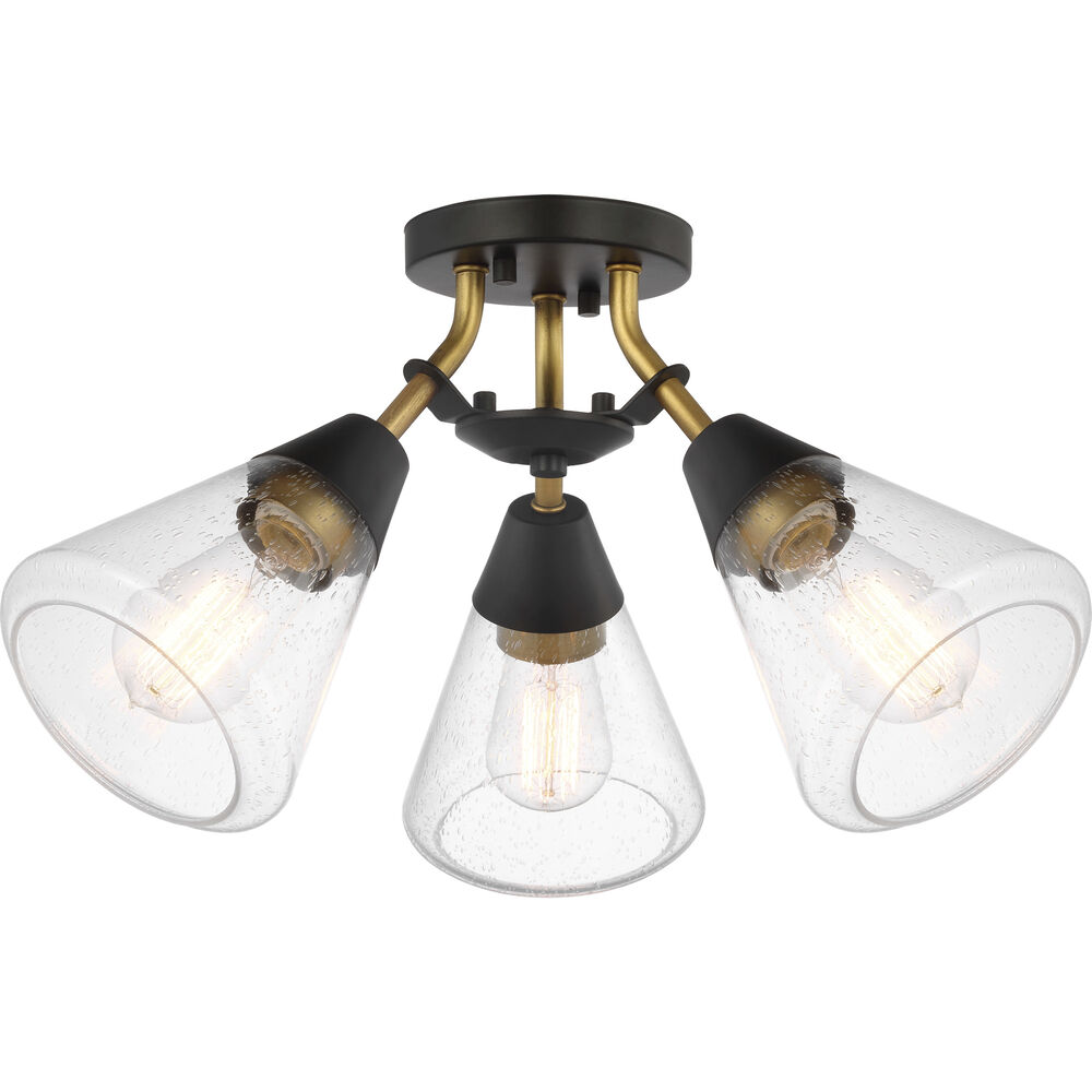 Nuvo Lighting Starlight 3 Light 19 Inch Matte Black And Natural Brass Semi Flush Mount Ceiling Light