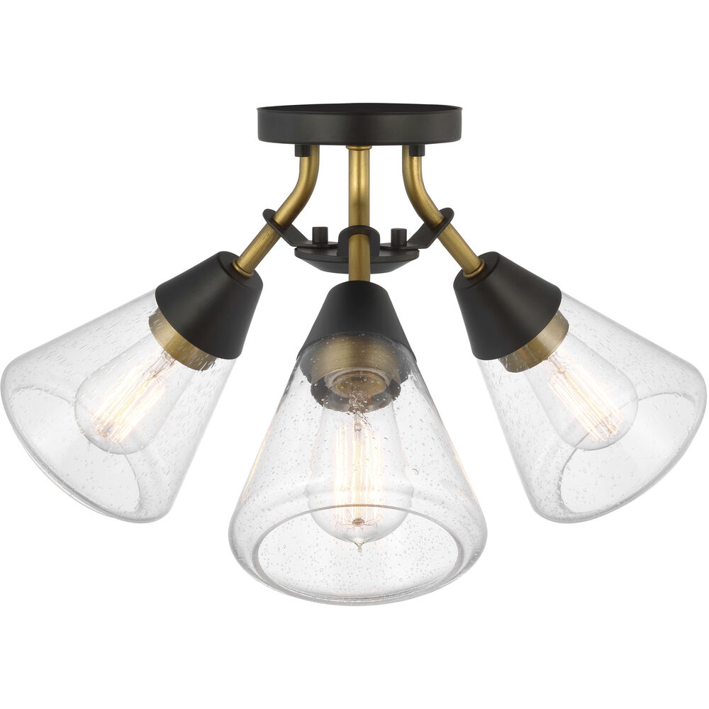 Nuvo Lighting Starlight 3 Light 19 Inch Matte Black And Natural Brass Semi Flush Mount Ceiling Light