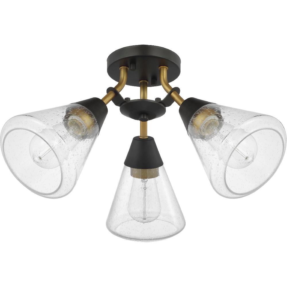 nuvo lighting Starlight 3 Light 19 inch Matte Black and Natural Brass Semi Flush Mount Ceiling Light