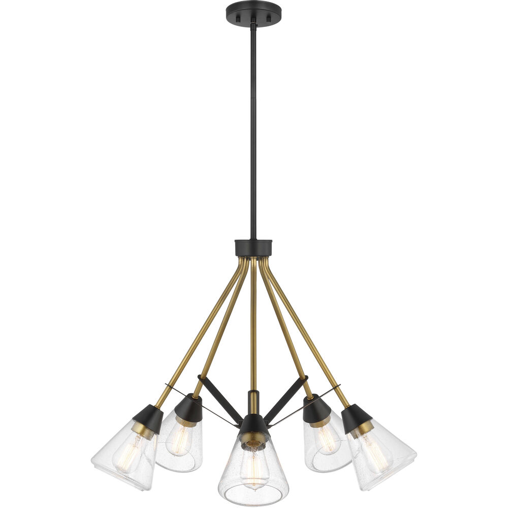 Nuvo Lighting Starlight 5 Light 28.13 Inch Matte Black And Natural Brass Chandelier Ceiling Light