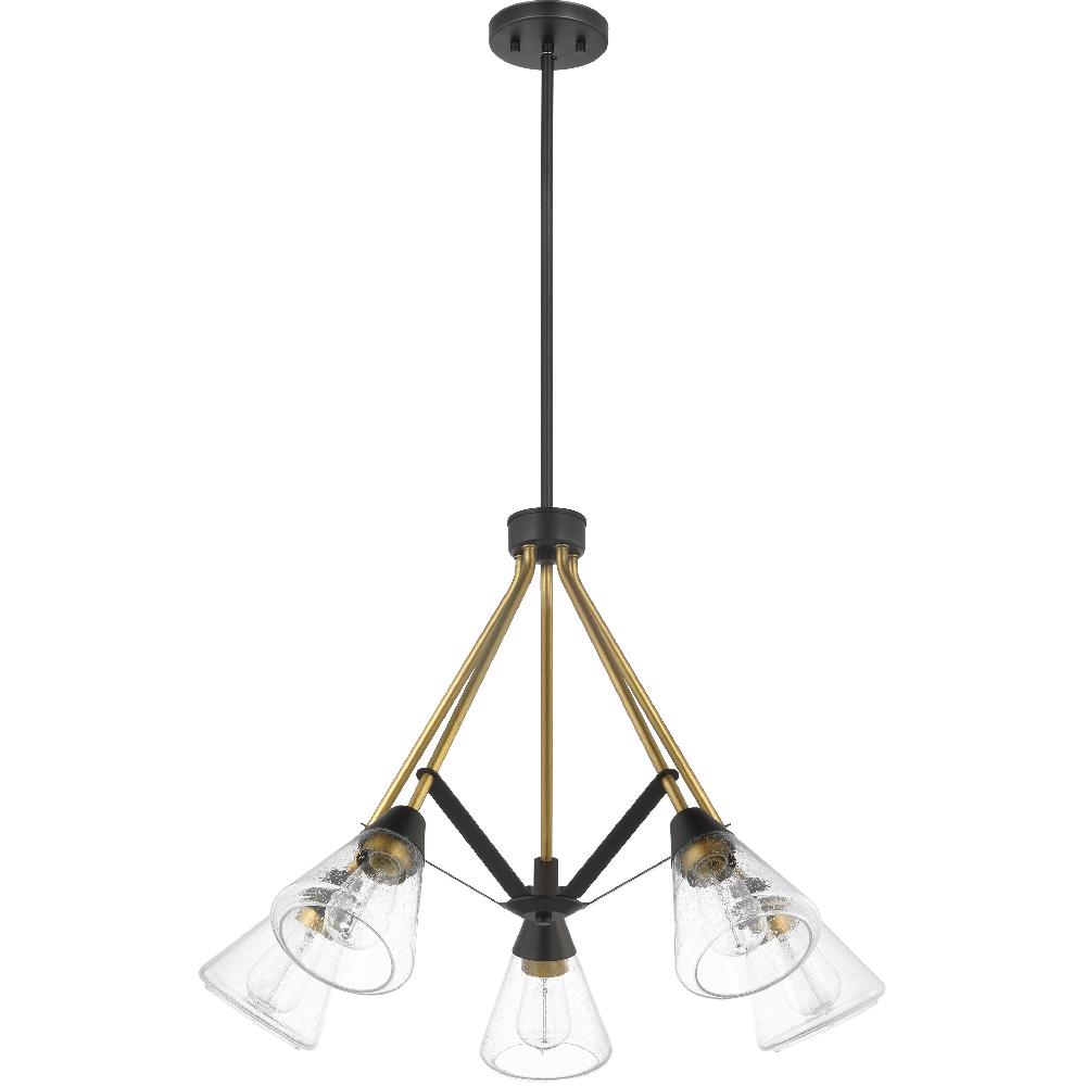 nuvo lighting Starlight 5 Light 28.13 inch Matte Black and Natural Brass Chandelier Ceiling Light