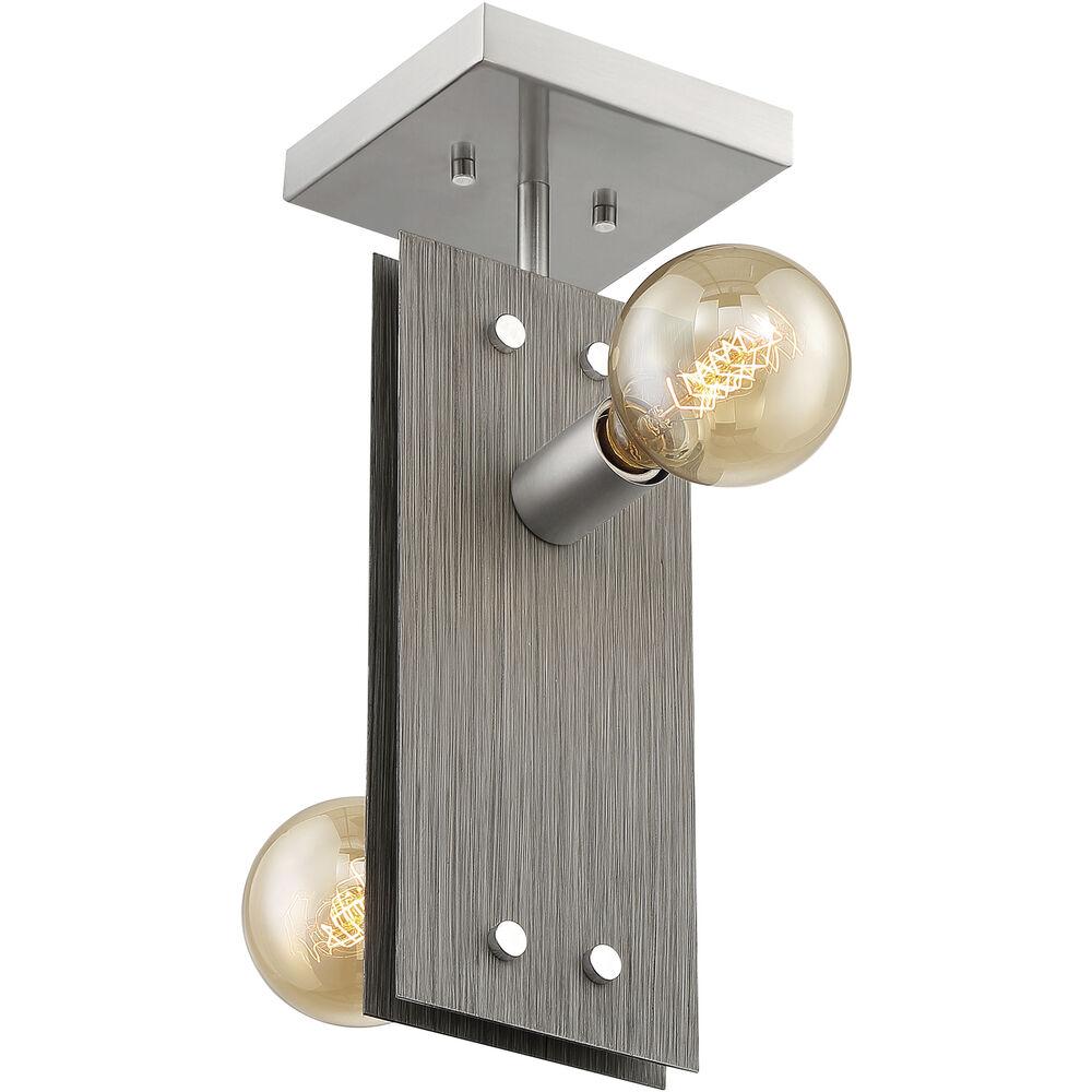 Nuvo Lighting Stella 2 Light 6 Inch Driftwood And Brushed Nickel Accents Semi Flush Mount Fixture Ceiling Light