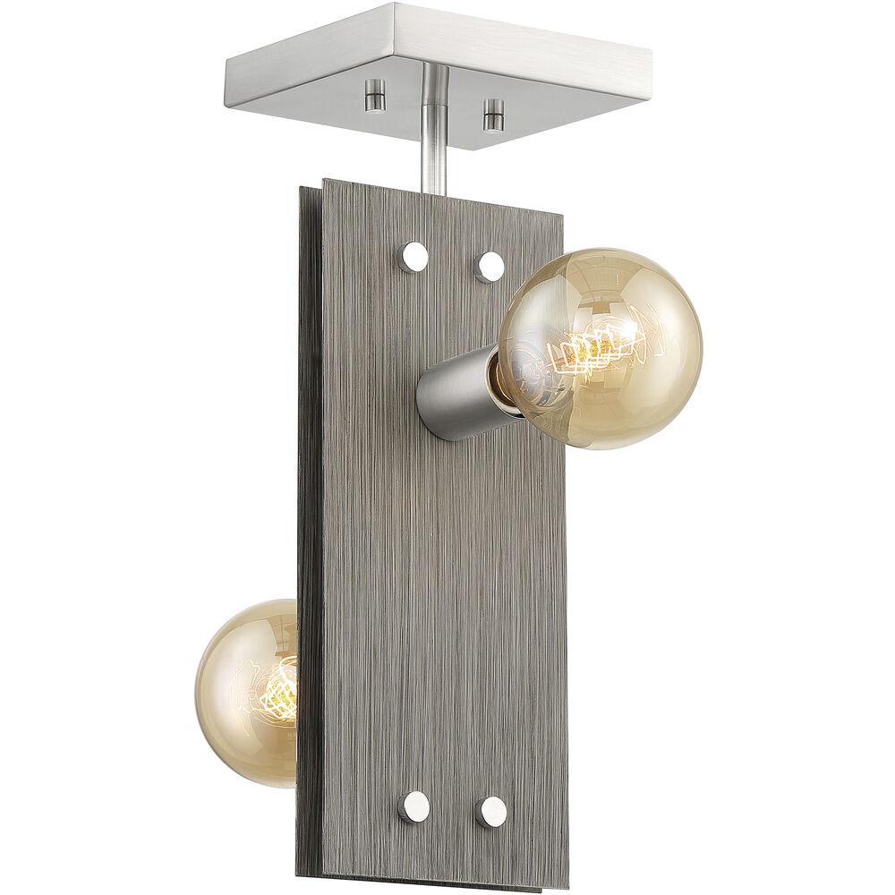 Nuvo Lighting Stella 2 Light 6 Inch Driftwood And Brushed Nickel Accents Semi Flush Mount Fixture Ceiling Light