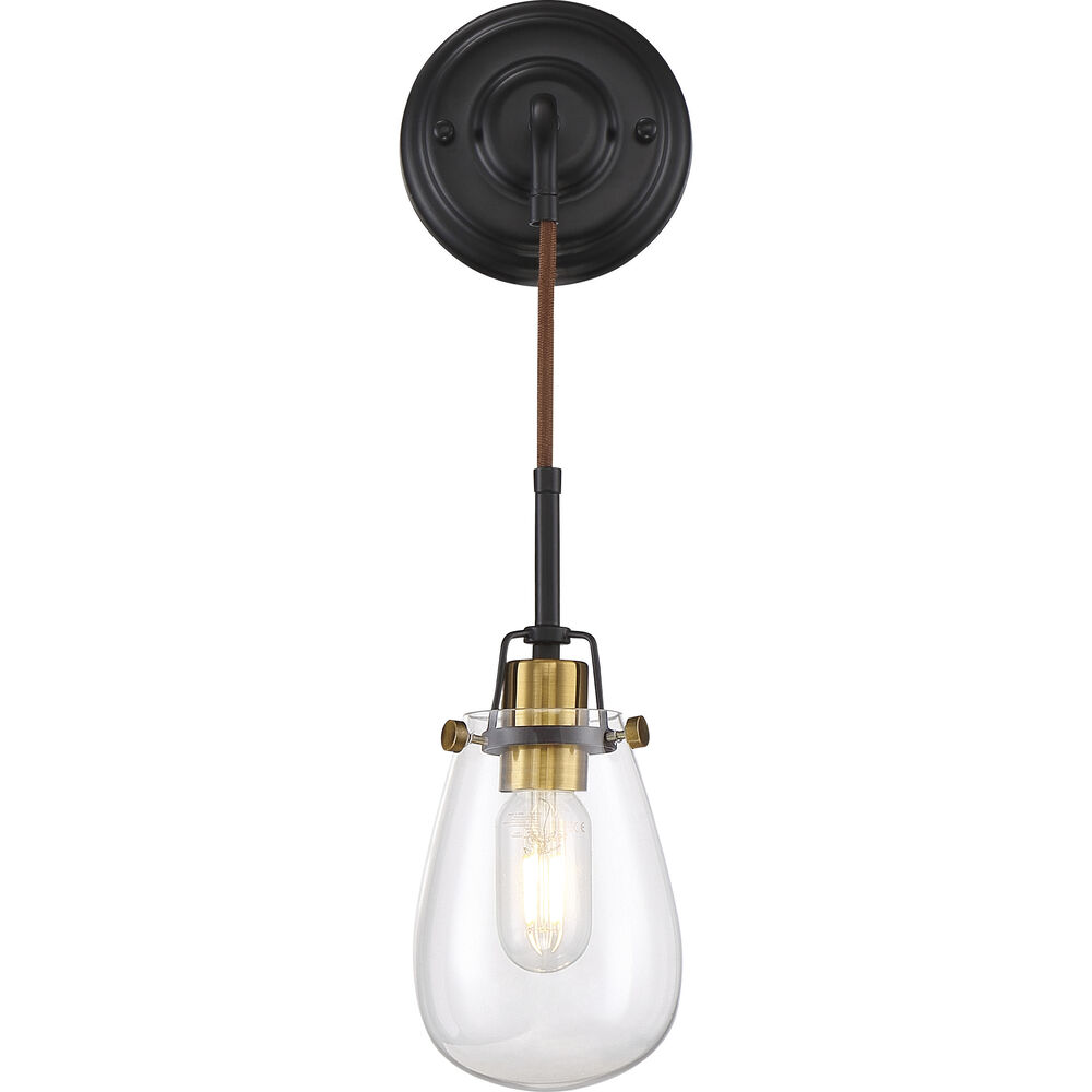 Nuvo Lighting Toleo 1 Light 5 Inch Black And Vintage Brass Accents Wall Sconce Wall Light