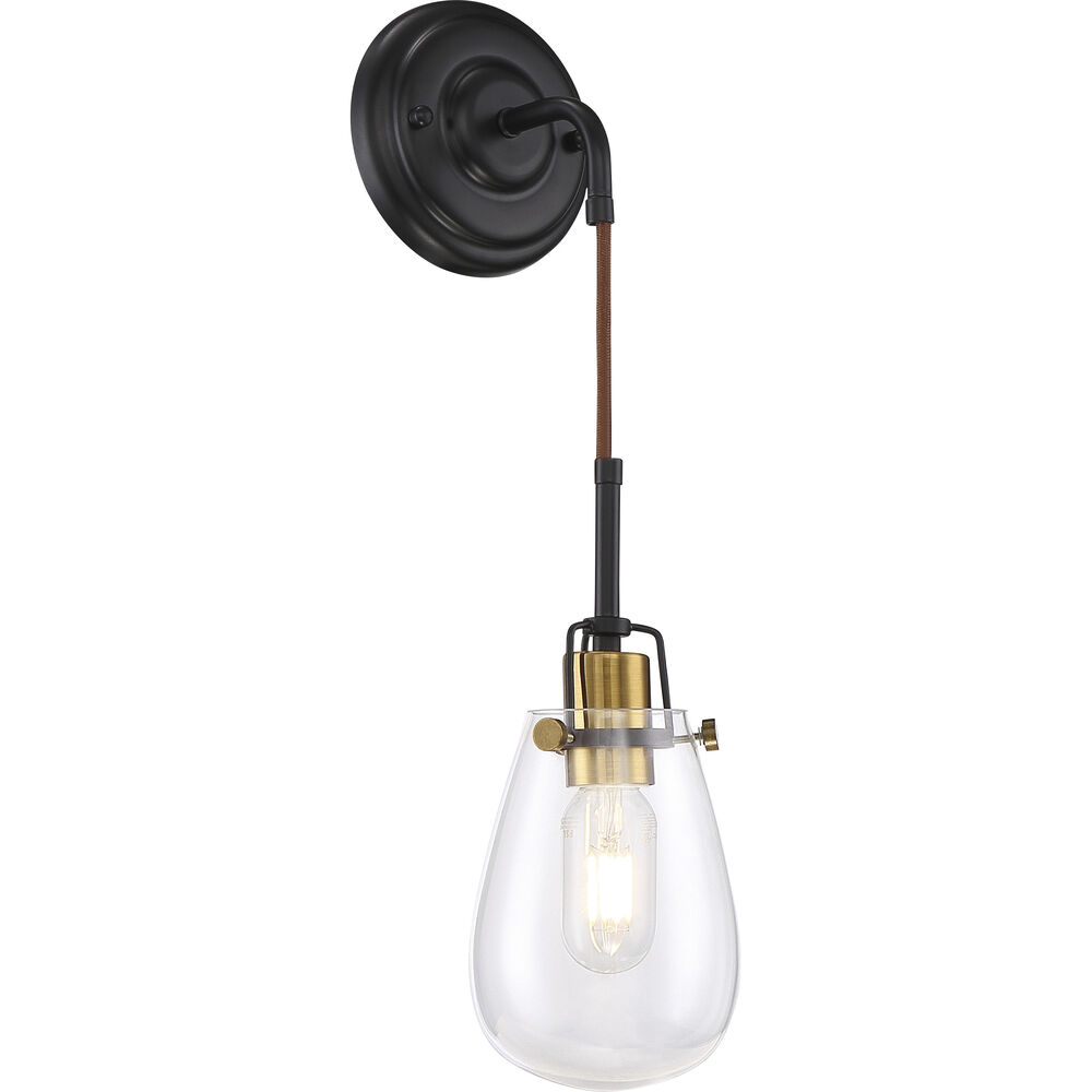 Nuvo Lighting Toleo 1 Light 5 Inch Black And Vintage Brass Accents Wall Sconce Wall Light