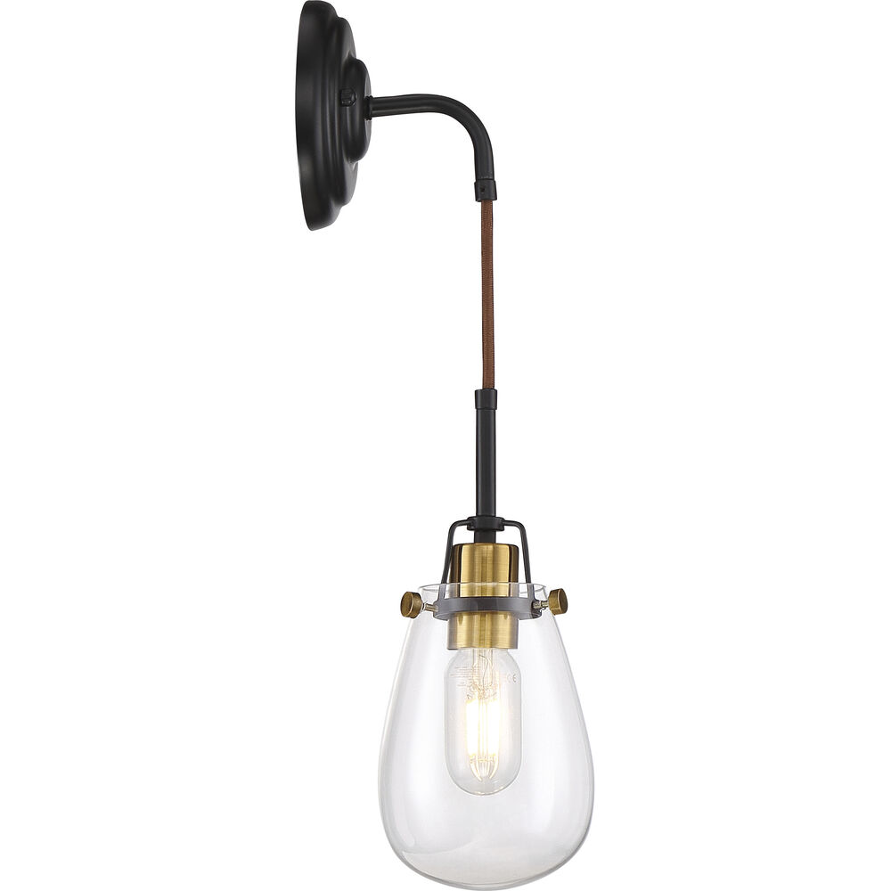 Nuvo Lighting Toleo 1 Light 5 Inch Black And Vintage Brass Accents Wall Sconce Wall Light