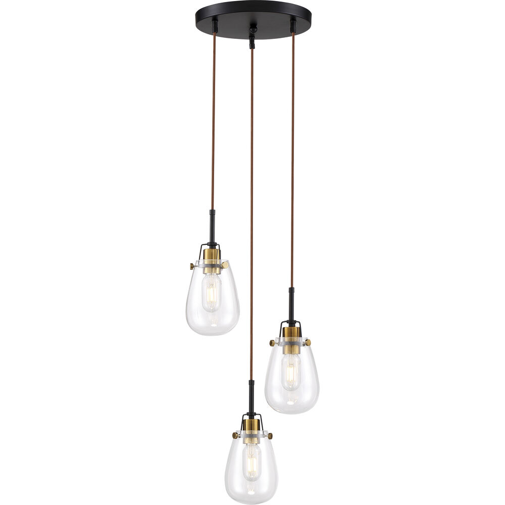 Nuvo Lighting Toleo 3 Light 12.5 Inch Black And Vintage Brass Accents Chandelier Ceiling Light