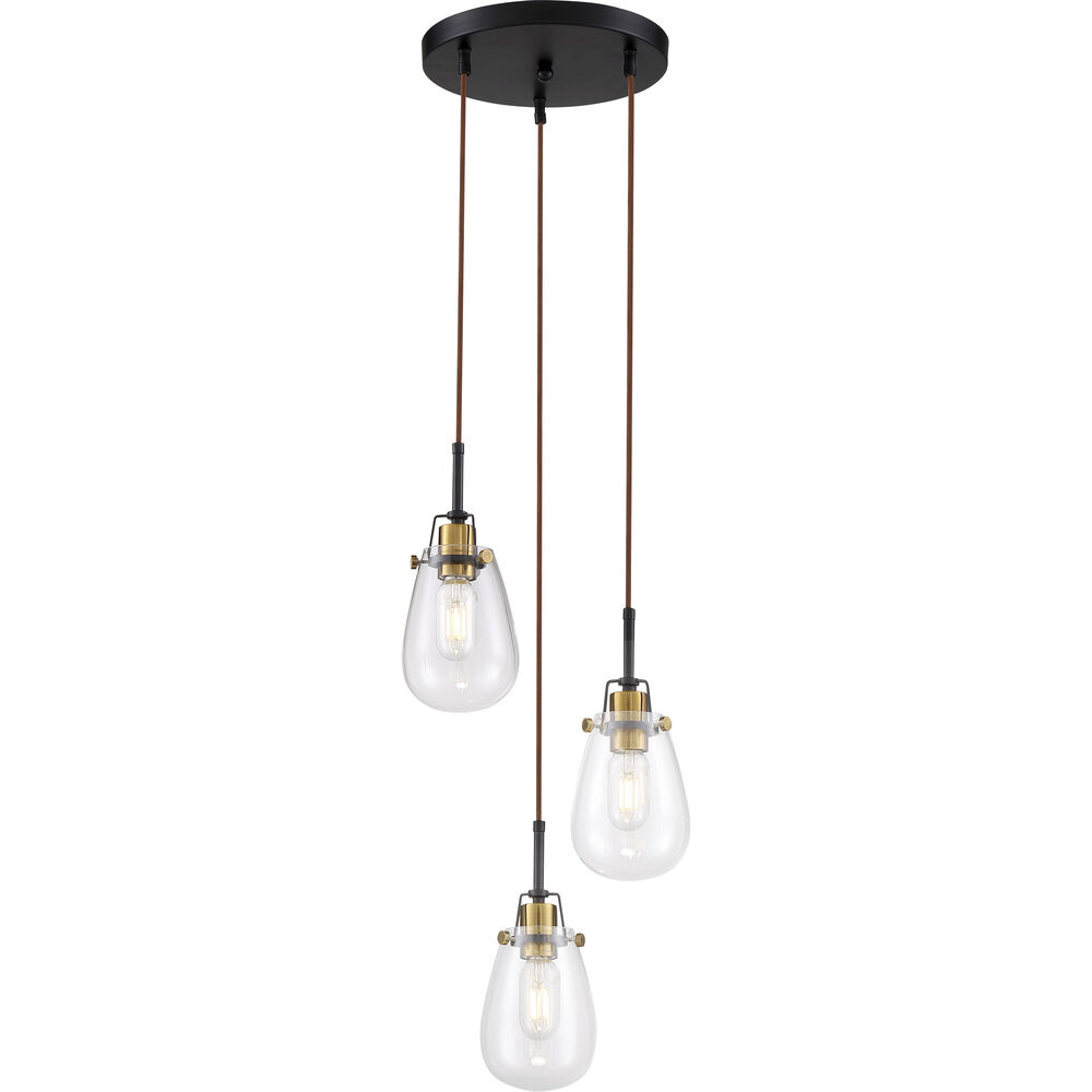 Nuvo Lighting Toleo 3 Light 12.5 Inch Black And Vintage Brass Accents Chandelier Ceiling Light